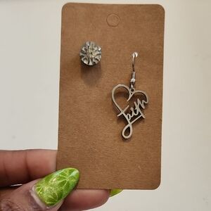 Silver 'Fun' Heart Script Dangle Earring - Silver